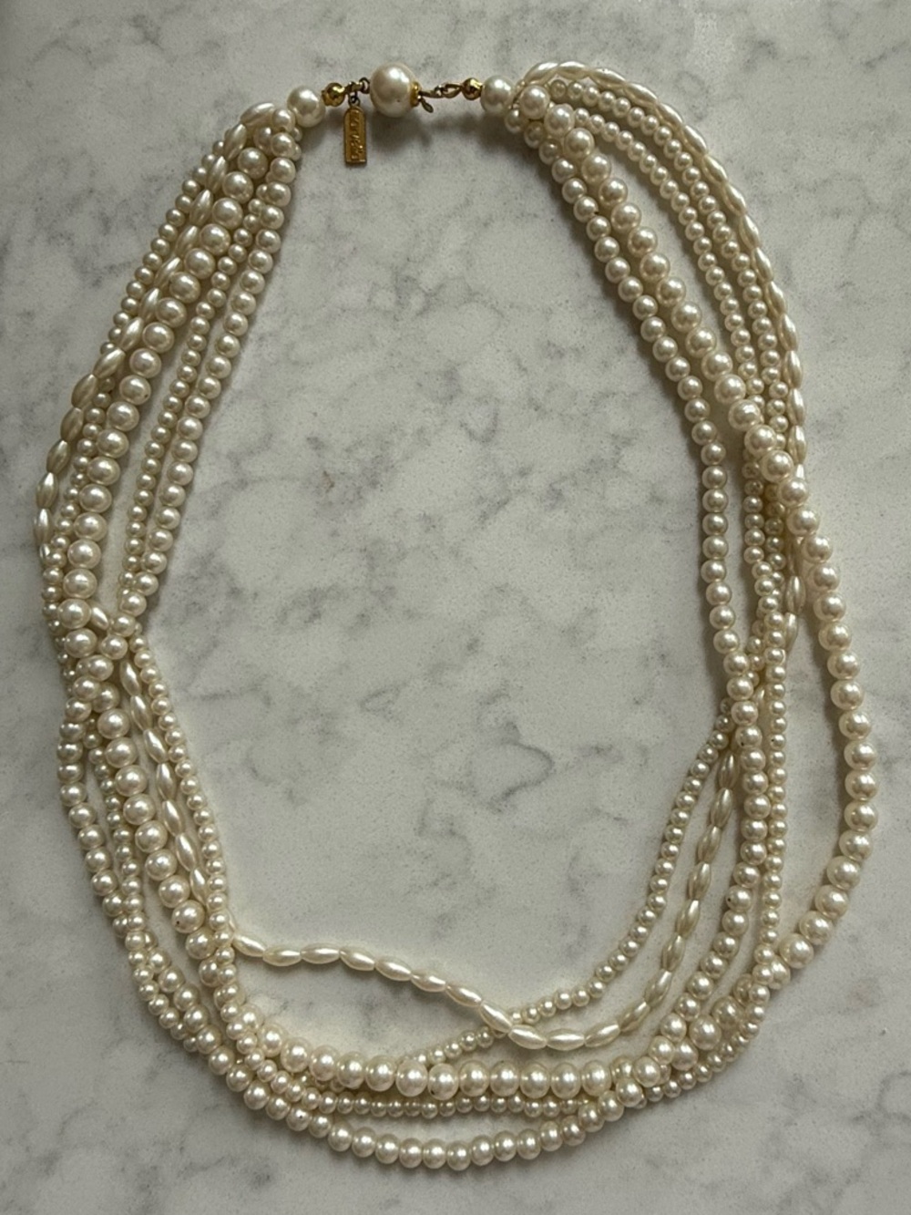 Vintage Marvella Five Strand Faux Pearl Necklace